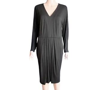Talbots Black Pleated Front Vee Neck Dress Career Business Somber Occasions 12